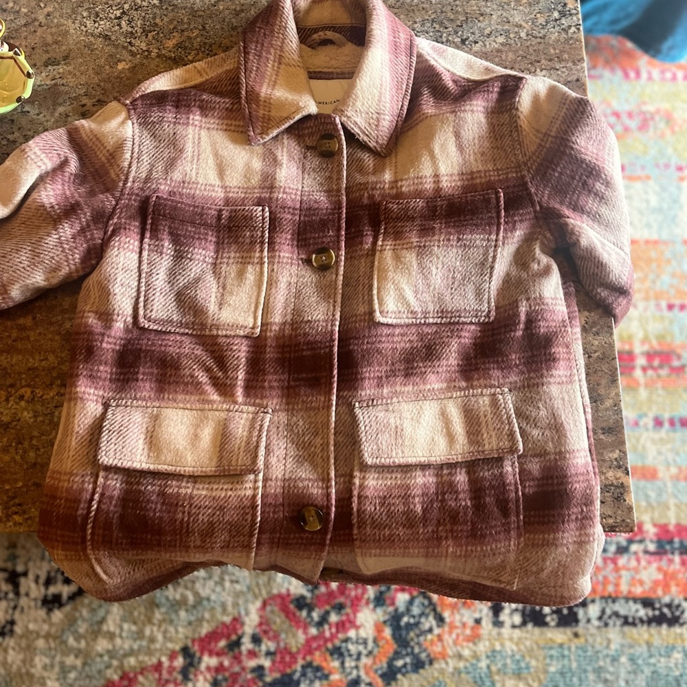 American Eagle Pink Plaid Outerwear Jacket Coat w Fleece Lining XS